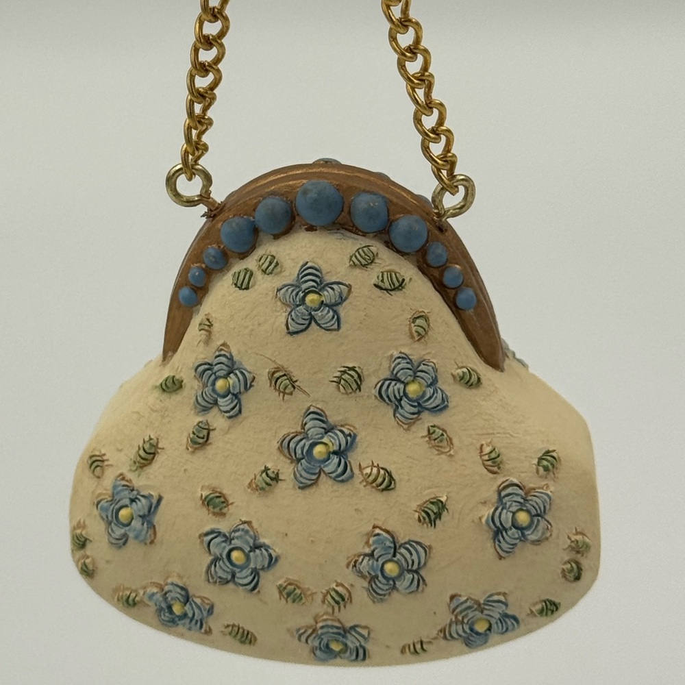 Vintage Avon Gift Collection Victorian Purse Ornament Blue‎ White Gold Handbag - Picture 9 of 14